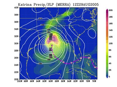 visualization of U.S. landfall of hurricane Katrina, 2005